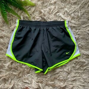 Nike dark grey white neon yellow running shorts